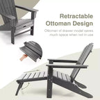 Costway 2 PCS Outdoor Patio HDPE Adirondack Chair Beach Seat Retractable Ottoman White\Black\Coffee\Grey\Turquoise