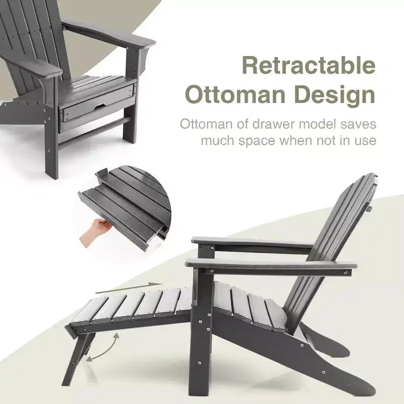 Costway 2 PCS Outdoor Patio HDPE Adirondack Chair Beach Seat Retractable Ottoman White\Black\Coffee\Grey\Turquoise