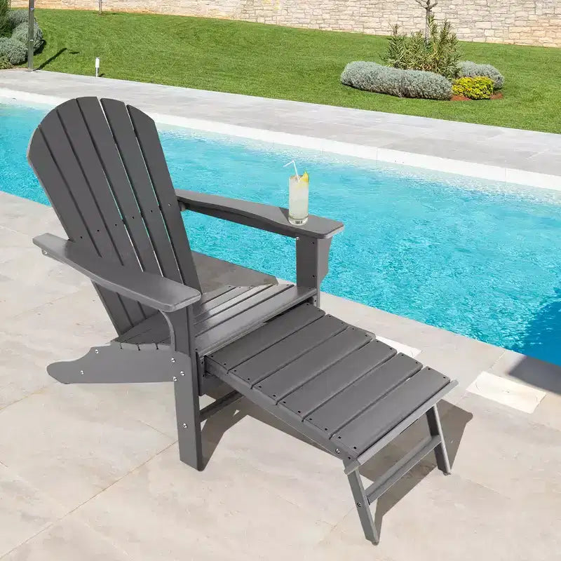 Costway 2 PCS Outdoor Patio HDPE Adirondack Chair Beach Seat Retractable Ottoman White\Black\Coffee\Grey\Turquoise