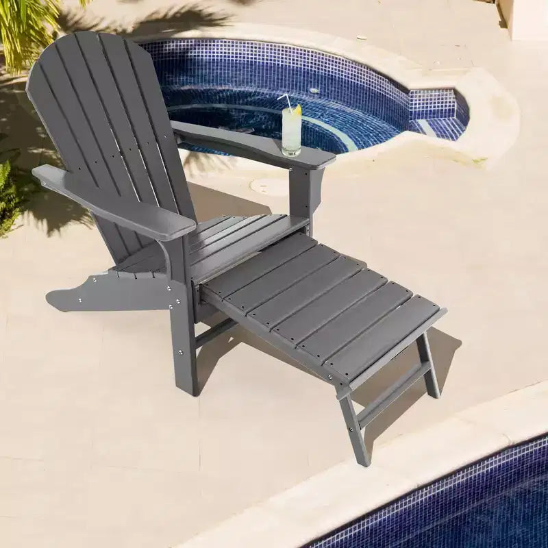 Costway 2 PCS Outdoor Patio HDPE Adirondack Chair Beach Seat Retractable Ottoman White\Black\Coffee\Grey\Turquoise