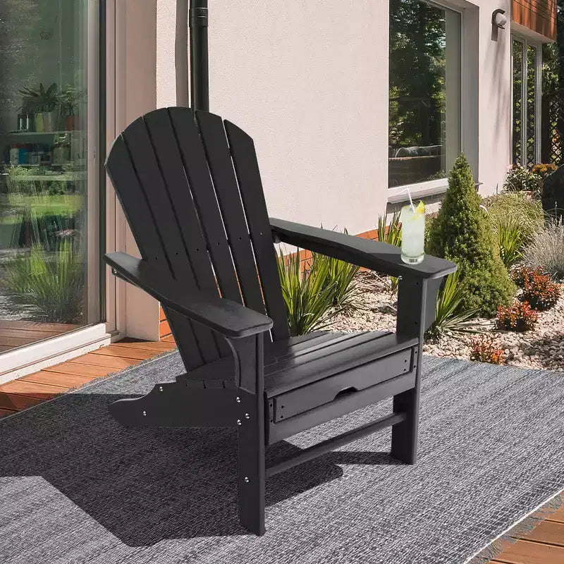Costway 2 PCS Outdoor Patio HDPE Adirondack Chair Beach Seat Retractable Ottoman White\Black\Coffee\Grey\Turquoise
