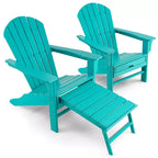 Costway 2 PCS Outdoor Patio HDPE Adirondack Chair Beach Seat Retractable Ottoman White\Black\Coffee\Grey\Turquoise