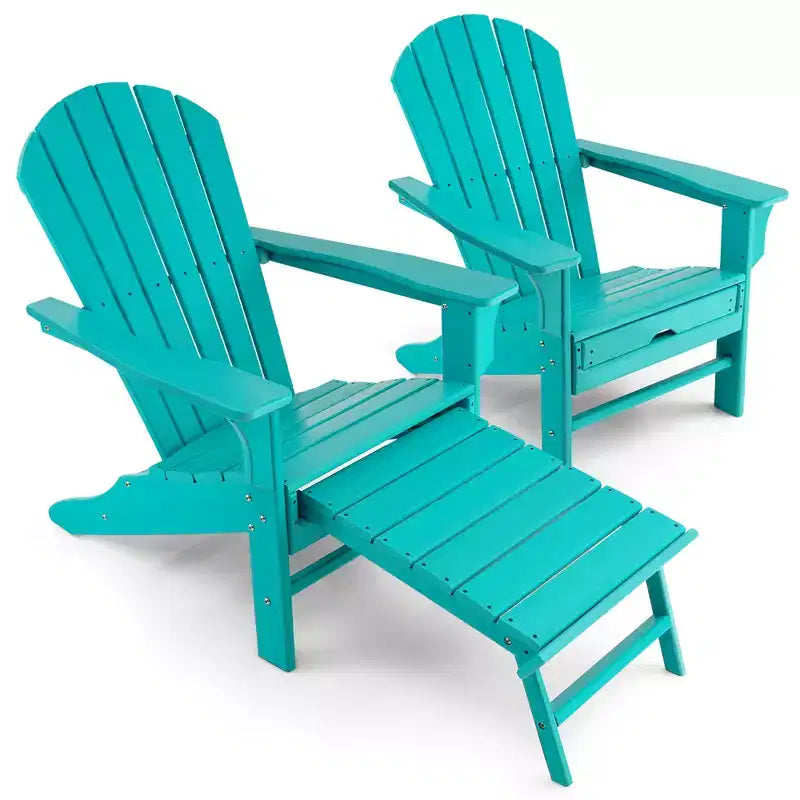 Costway 2 PCS Outdoor Patio HDPE Adirondack Chair Beach Seat Retractable Ottoman White\Black\Coffee\Grey\Turquoise