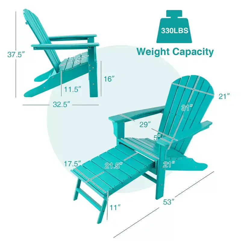 Costway 2 PCS Outdoor Patio HDPE Adirondack Chair Beach Seat Retractable Ottoman White\Black\Coffee\Grey\Turquoise