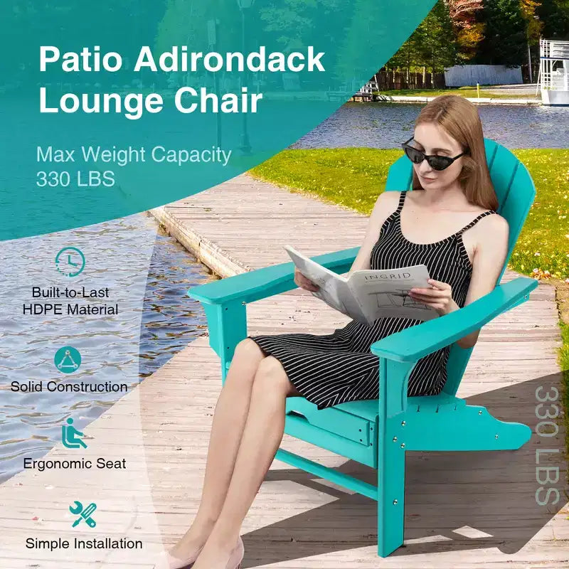Costway 2 PCS Outdoor Patio HDPE Adirondack Chair Beach Seat Retractable Ottoman White\Black\Coffee\Grey\Turquoise