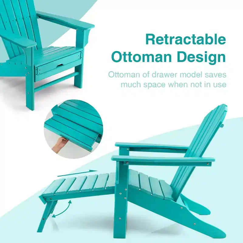 Costway 2 PCS Outdoor Patio HDPE Adirondack Chair Beach Seat Retractable Ottoman White\Black\Coffee\Grey\Turquoise