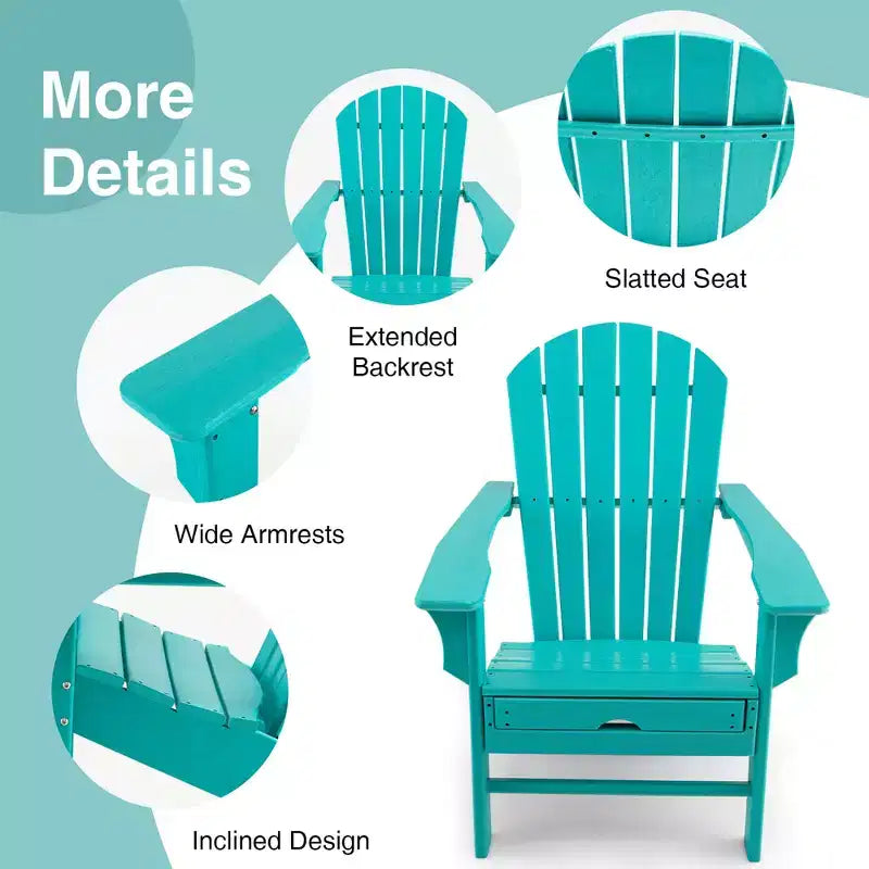 Costway 2 PCS Outdoor Patio HDPE Adirondack Chair Beach Seat Retractable Ottoman White\Black\Coffee\Grey\Turquoise