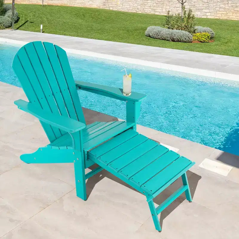 Costway 2 PCS Outdoor Patio HDPE Adirondack Chair Beach Seat Retractable Ottoman White\Black\Coffee\Grey\Turquoise