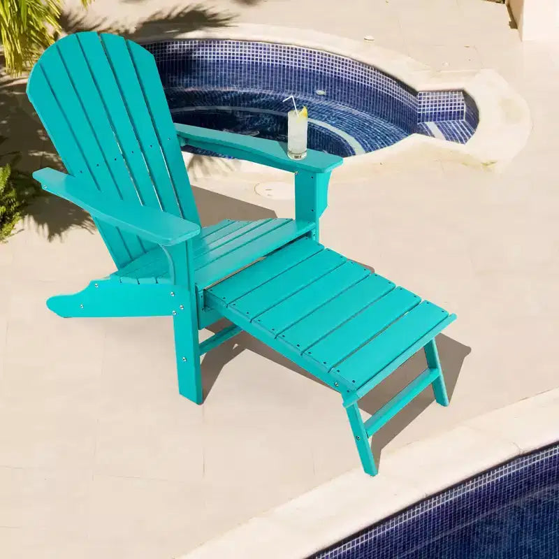 Costway 2 PCS Outdoor Patio HDPE Adirondack Chair Beach Seat Retractable Ottoman White\Black\Coffee\Grey\Turquoise