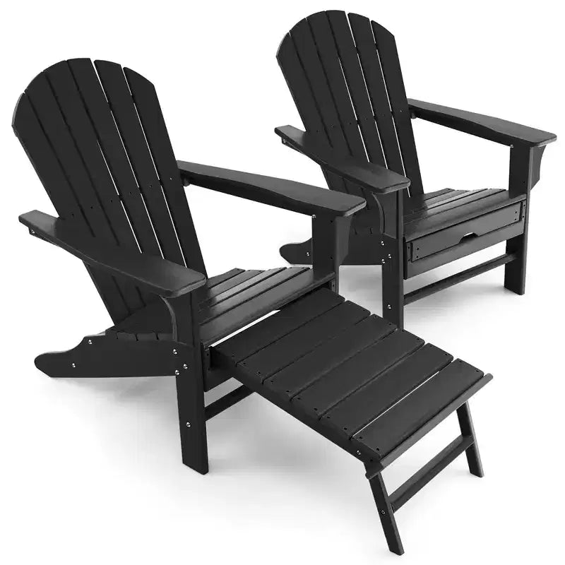 Costway 2 PCS Outdoor Patio HDPE Adirondack Chair Beach Seat Retractable Ottoman White\Black\Coffee\Grey\Turquoise