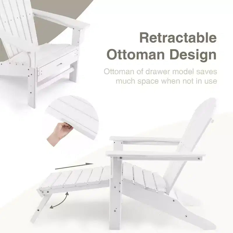 Costway 2 PCS Outdoor Patio HDPE Adirondack Chair Beach Seat Retractable Ottoman White\Black\Coffee\Grey\Turquoise