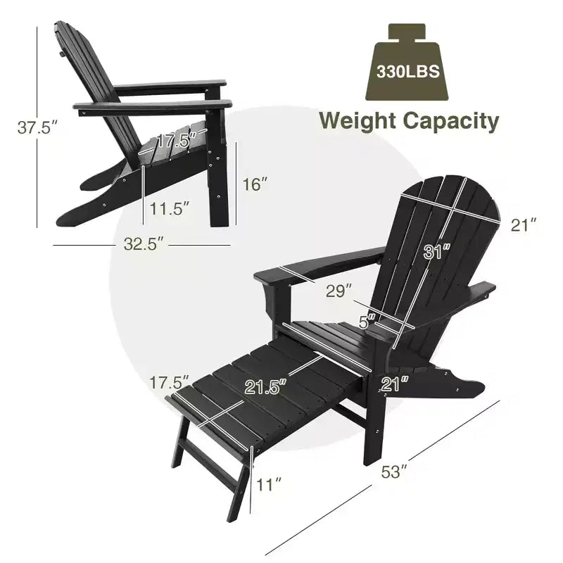 Costway 2 PCS Outdoor Patio HDPE Adirondack Chair Beach Seat Retractable Ottoman White\Black\Coffee\Grey\Turquoise