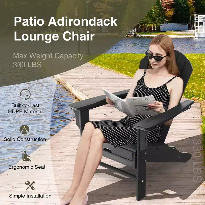Costway 2 PCS Outdoor Patio HDPE Adirondack Chair Beach Seat Retractable Ottoman White\Black\Coffee\Grey\Turquoise