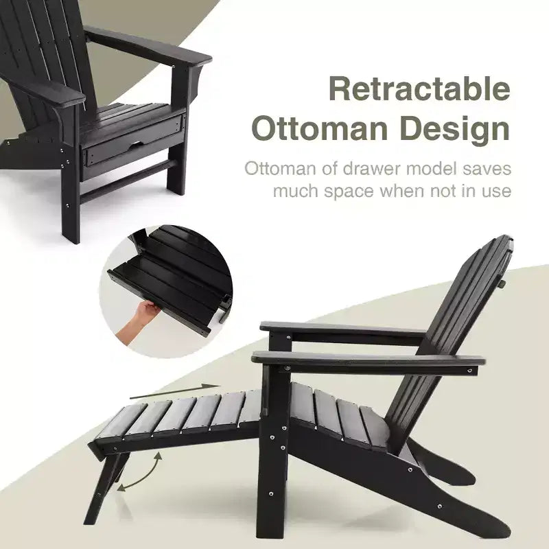 Costway 2 PCS Outdoor Patio HDPE Adirondack Chair Beach Seat Retractable Ottoman White\Black\Coffee\Grey\Turquoise
