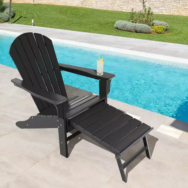 Costway 2 PCS Outdoor Patio HDPE Adirondack Chair Beach Seat Retractable Ottoman White\Black\Coffee\Grey\Turquoise