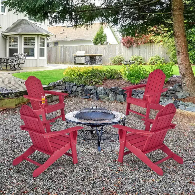 Costway 4PCS Patio Adirondack Chair Weather Resistant Garden Deck W/Cup Holder White\Black\Grey\Turquoise\Navy\Red