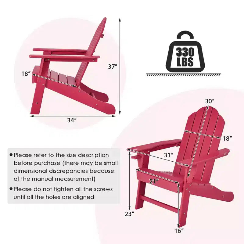 Costway 4PCS Patio Adirondack Chair Weather Resistant Garden Deck W/Cup Holder White\Black\Grey\Turquoise\Navy\Red