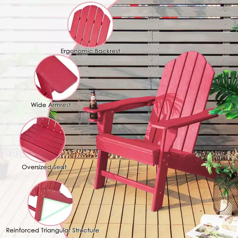 Costway 4PCS Patio Adirondack Chair Weather Resistant Garden Deck W/Cup Holder White\Black\Grey\Turquoise\Navy\Red