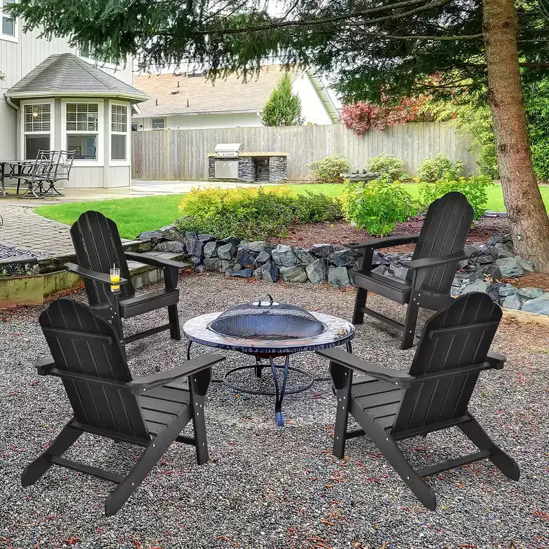 Costway 4PCS Patio Adirondack Chair Weather Resistant Garden Deck W/Cup Holder White\Black\Grey\Turquoise\Navy\Red