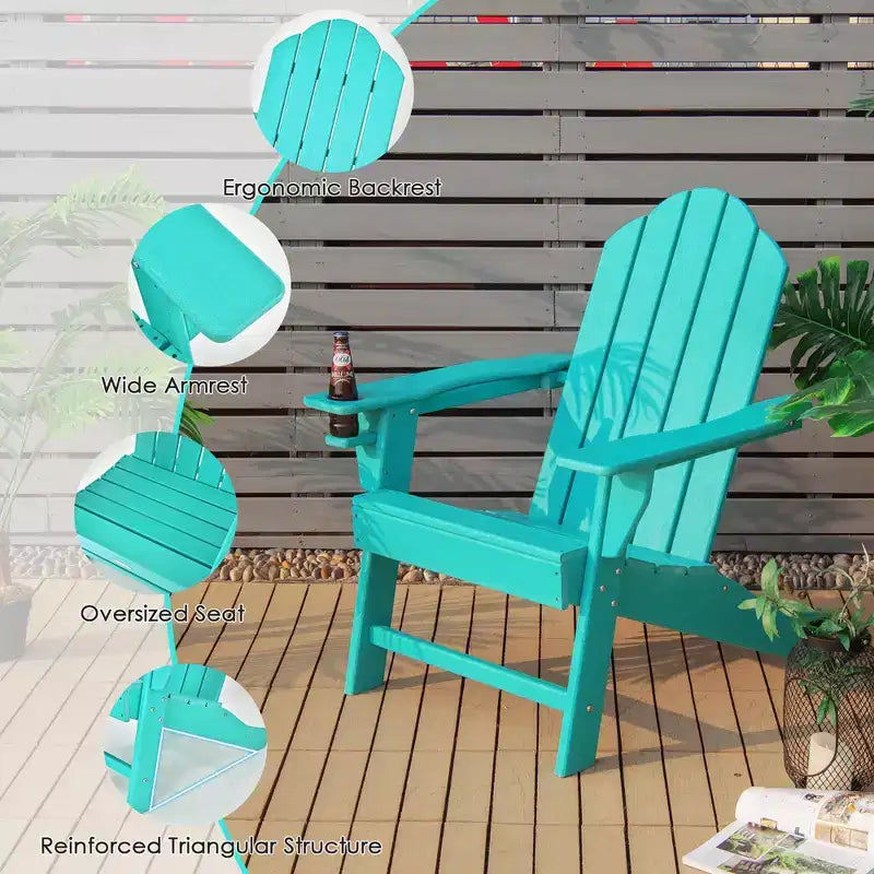 Costway 4PCS Patio Adirondack Chair Weather Resistant Garden Deck W/Cup Holder White\Black\Grey\Turquoise\Navy\Red