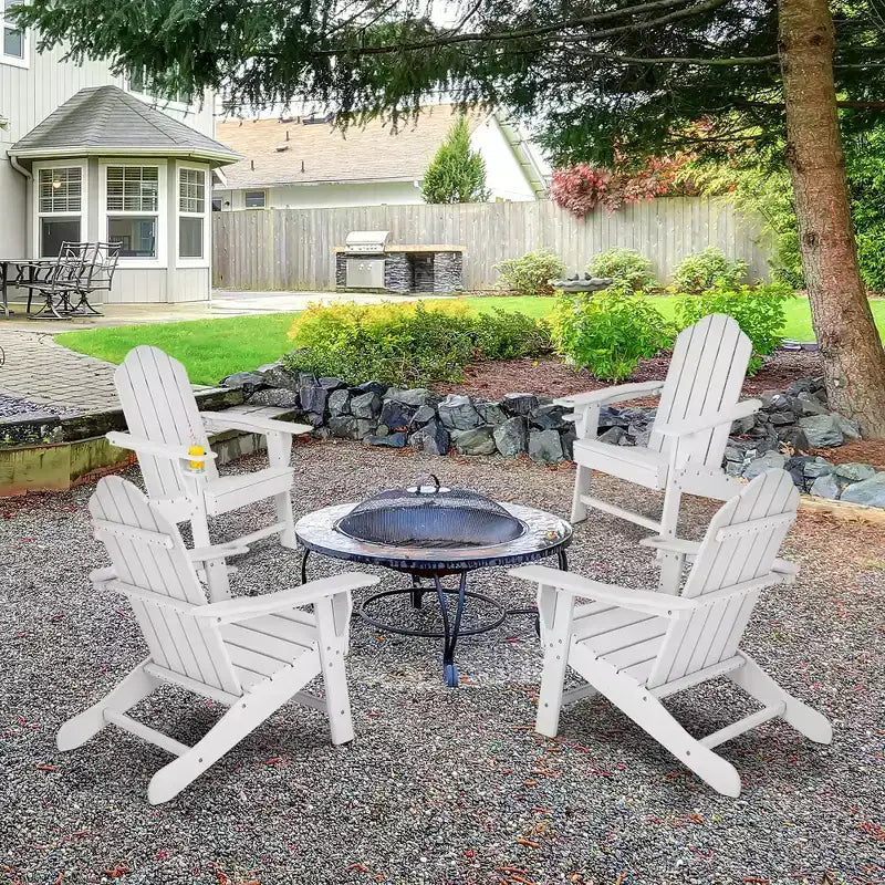 Costway 4PCS Patio Adirondack Chair Weather Resistant Garden Deck W/Cup Holder White\Black\Grey\Turquoise\Navy\Red