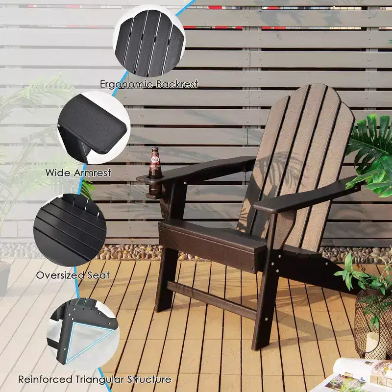 Costway 4PCS Patio Adirondack Chair Weather Resistant Garden Deck W/Cup Holder White\Black\Grey\Turquoise\Navy\Red