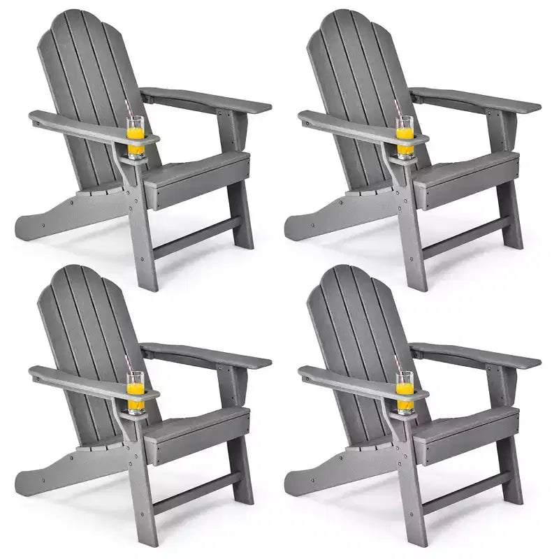 Costway 4 sedie Adirondack da patio resistenti alle intemperie con portabicchieri, colore bianco/nero/grigio/turchese/blu navy/rosso