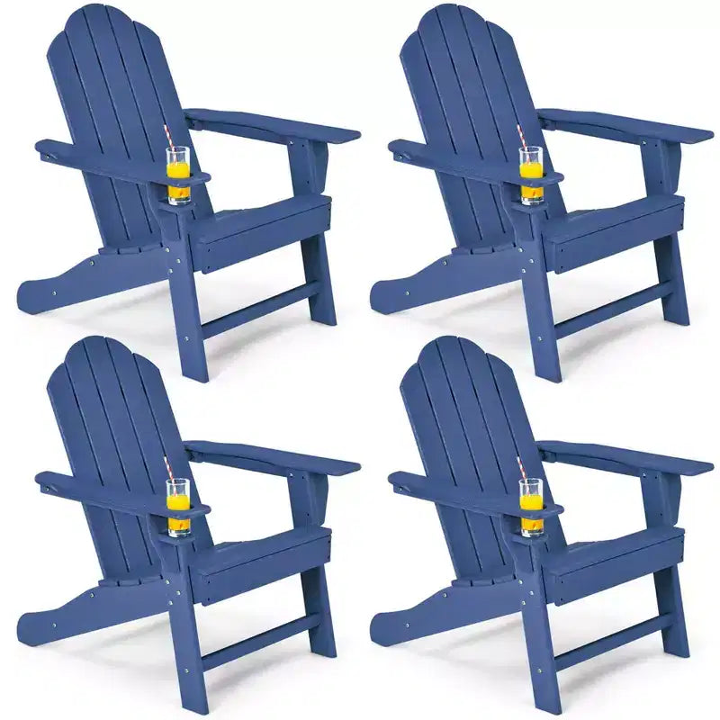 Costway 4 sedie Adirondack da patio resistenti alle intemperie con portabicchieri, colore bianco/nero/grigio/turchese/blu navy/rosso