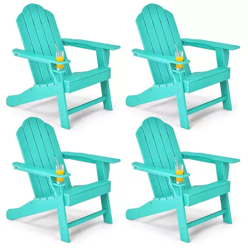 Costway 4 sedie Adirondack da patio resistenti alle intemperie con portabicchieri, colore bianco/nero/grigio/turchese/blu navy/rosso