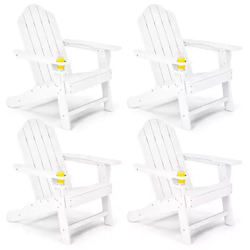 Costway 4 sedie Adirondack da patio resistenti alle intemperie con portabicchieri, colore bianco/nero/grigio/turchese/blu navy/rosso