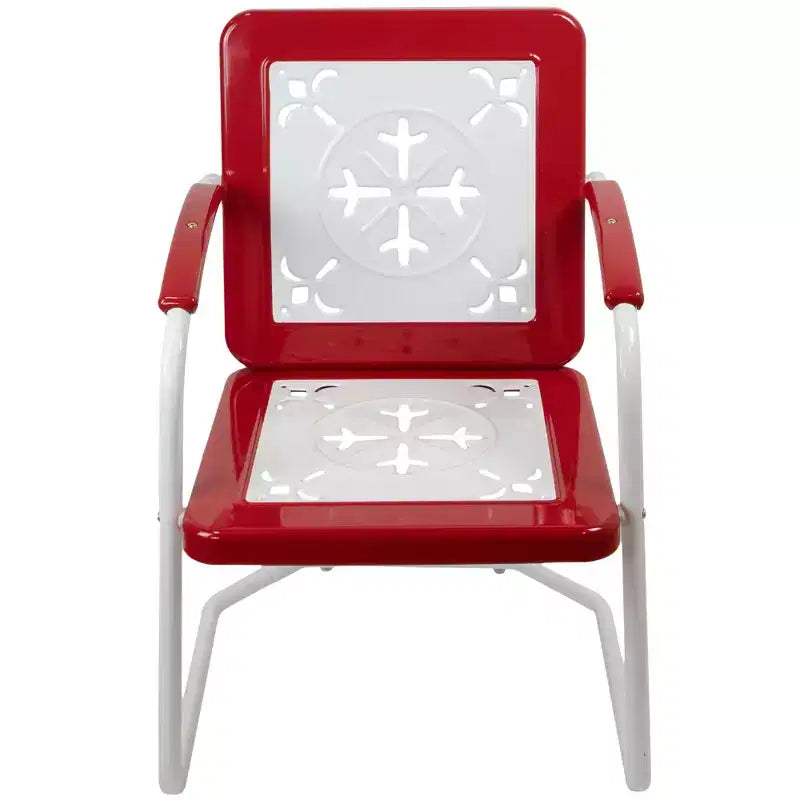 Northlight 35 Square Outdoor Retro Tulip Steel Armchair, Red and White