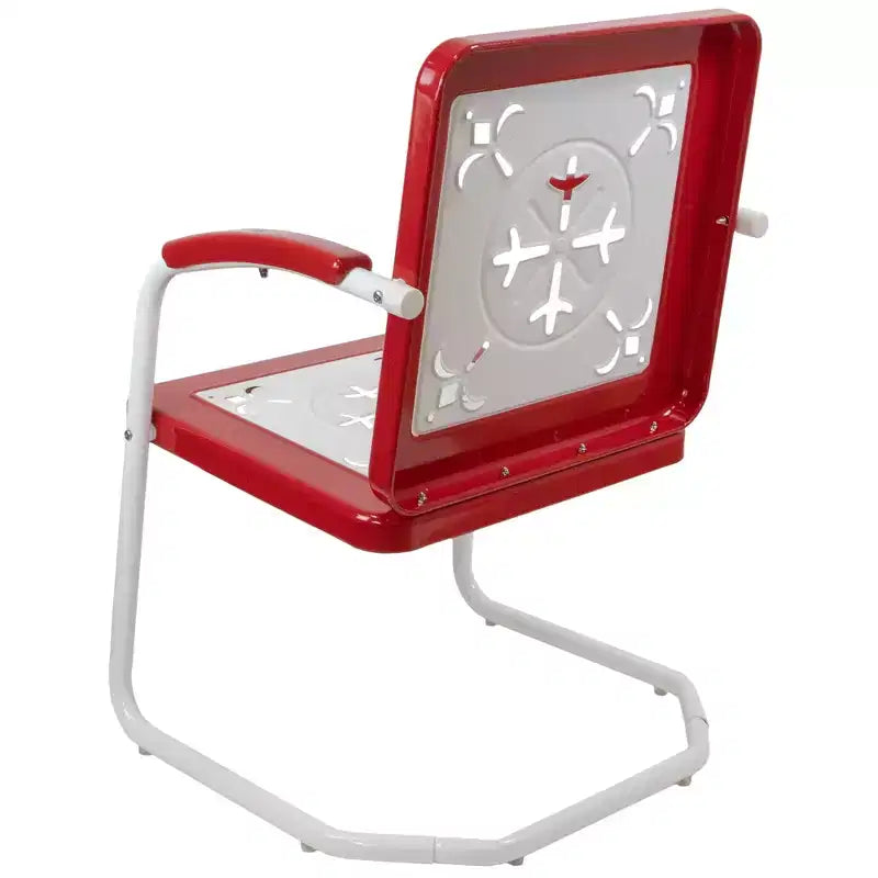 Northlight 35 Square Outdoor Retro Tulip Steel Armchair, Red and White