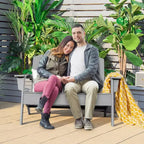 Costway 2PCS Patio Adirondack Chair Loveseat Bench HDPE Weather Resistant Grey