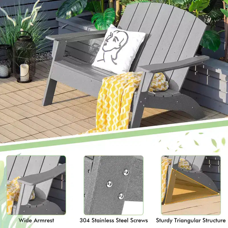 Costway 2 SEDIE da Giardino Adirondack Divanetto Panchina HDPE Resistente alle Intemperie Grigio