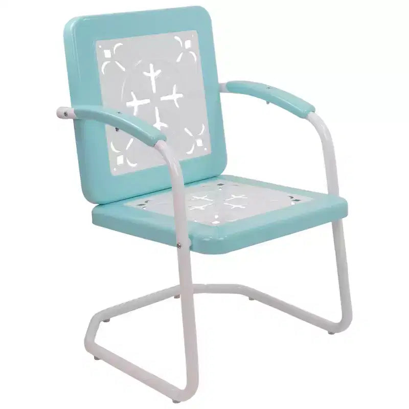 Northlight 35 Square Outdoor Retro Tulip Steel Armchair, Blue and White