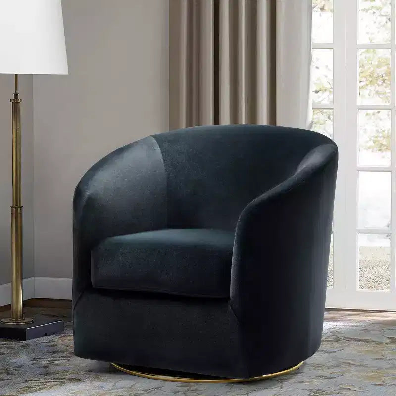 Poltrona Girevole Comoda Amarante in Velluto per Camera da Letto con Base in Metallo | Karat Home-TEAL