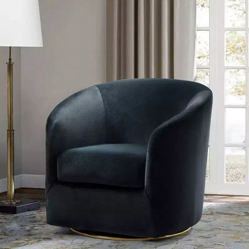 Poltrona Girevole Comoda Amarante in Velluto per Camera da Letto con Base in Metallo | Karat Home-TEAL