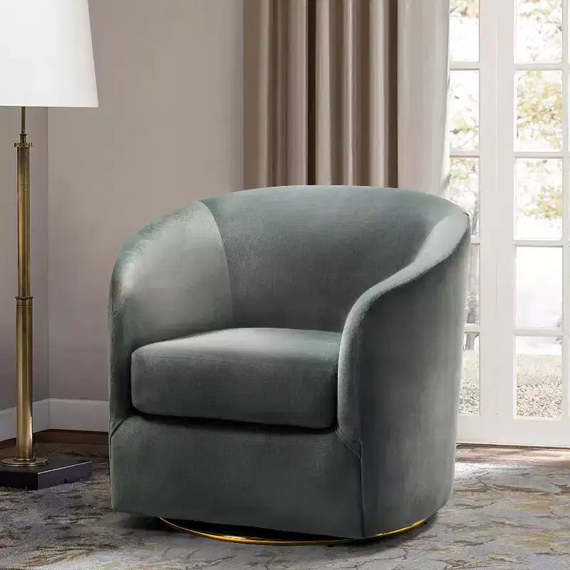 Poltrona Girevole Comoda Amarante in Velluto per Camera da Letto con Base in Metallo | Karat Home-TEAL