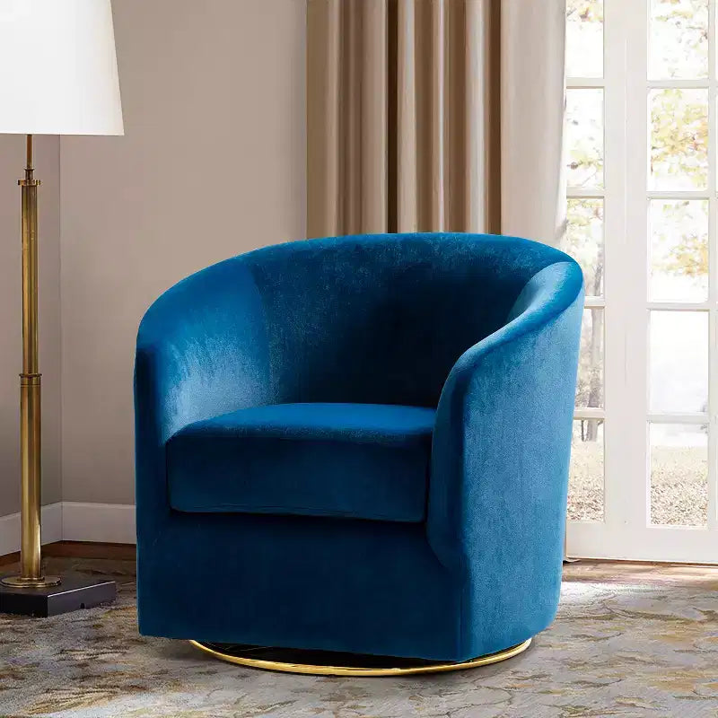 Poltrona Girevole Comoda Amarante in Velluto per Camera da Letto con Base in Metallo | Karat Home-TEAL