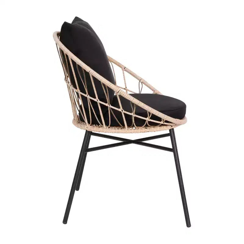 Set di 2 sedie da patio Merrick Lane in finto rattan intrecciato, stile Papasan, per interni ed esterni, con cuscini per seduta e schienale