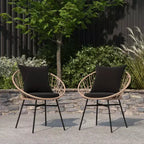Set di 2 sedie da patio Merrick Lane in finto rattan intrecciato, stile Papasan, per interni ed esterni, con cuscini per seduta e schienale