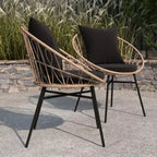 Set di 2 sedie da patio Merrick Lane in finto rattan intrecciato, stile Papasan, per interni ed esterni, con cuscini per seduta e schienale