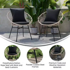 Set di 2 sedie da patio Merrick Lane in finto rattan intrecciato, stile Papasan, per interni ed esterni, con cuscini per seduta e schienale