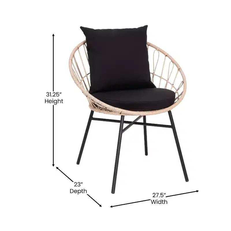 Set di 2 sedie da patio Merrick Lane in finto rattan intrecciato, stile Papasan, per interni ed esterni, con cuscini per seduta e schienale