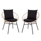 Set di 2 sedie da patio Merrick Lane in finto rattan intrecciato, stile Papasan, per interni ed esterni, con cuscini per seduta e schienale