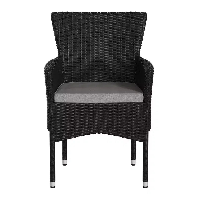 Sedie da giardino Merrick Lane con struttura in acciaio verniciato a polvere rivestita in vimini resistente allo sbiadimento e alle intemperie e cuscini - Set da 2