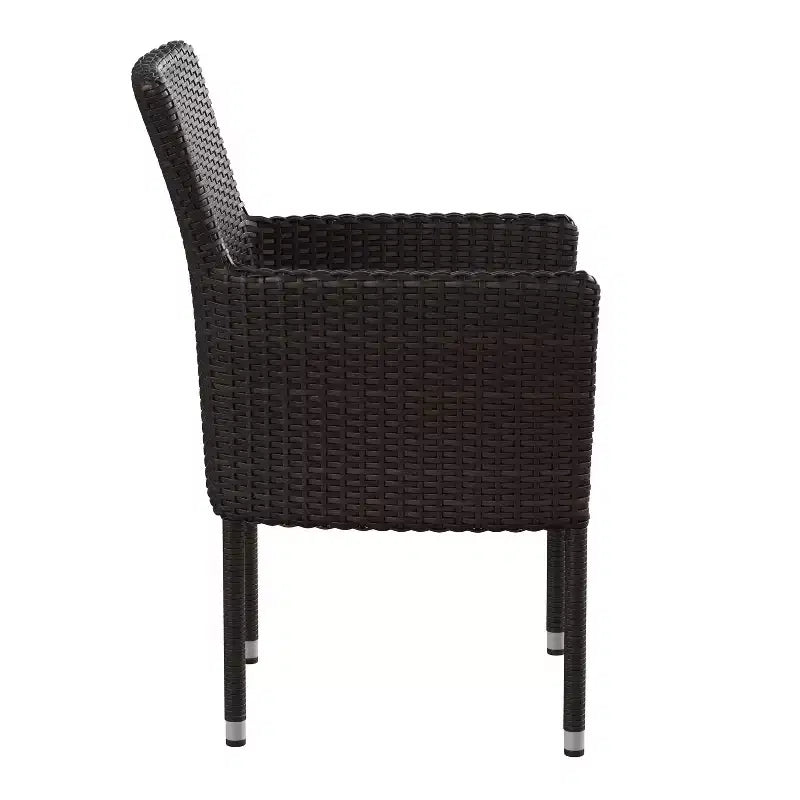 Sedie da giardino Merrick Lane con struttura in acciaio verniciato a polvere rivestita in vimini resistente allo sbiadimento e alle intemperie e cuscini - Set da 2