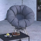 Merrick Lane Papasan Style Woven Wicker Swivel Patio Chair in Silver with Removable All-Weather Dark Gray Cushion