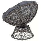 Merrick Lane Papasan Style Woven Wicker Swivel Patio Chair in Silver with Removable All-Weather Dark Gray Cushion