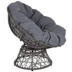 Merrick Lane Papasan Style Woven Wicker Swivel Patio Chair in Silver with Removable All-Weather Dark Gray Cushion
